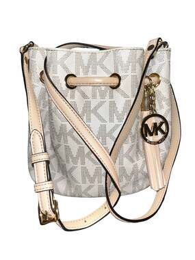 Michael Kors Jules Small Signature Bucket Crossbody Bag in Vanilla with Card Cas
